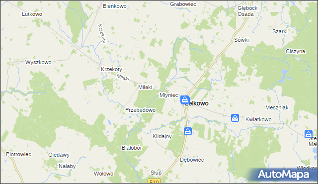 mapa Młyniec gmina Lelkowo, Młyniec gmina Lelkowo na mapie Targeo