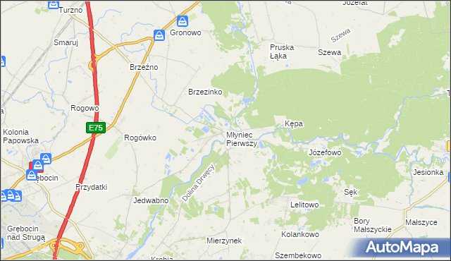 mapa Młyniec Pierwszy, Młyniec Pierwszy na mapie Targeo