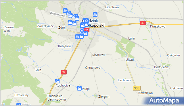 mapa Młyniewo, Młyniewo na mapie Targeo