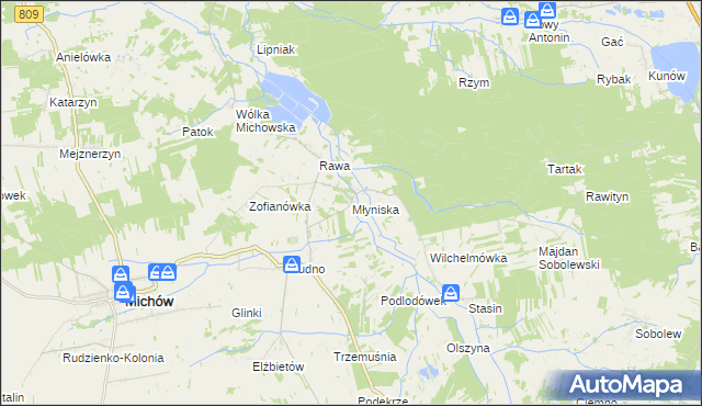 mapa Młyniska gmina Michów, Młyniska gmina Michów na mapie Targeo