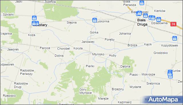mapa Młynisko gmina Biała, Młynisko gmina Biała na mapie Targeo