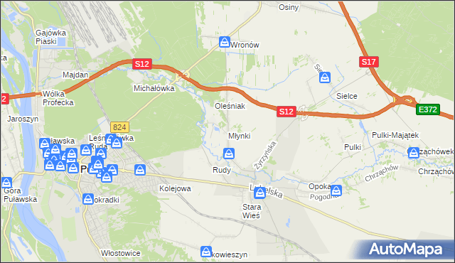 mapa Młynki gmina Końskowola, Młynki gmina Końskowola na mapie Targeo