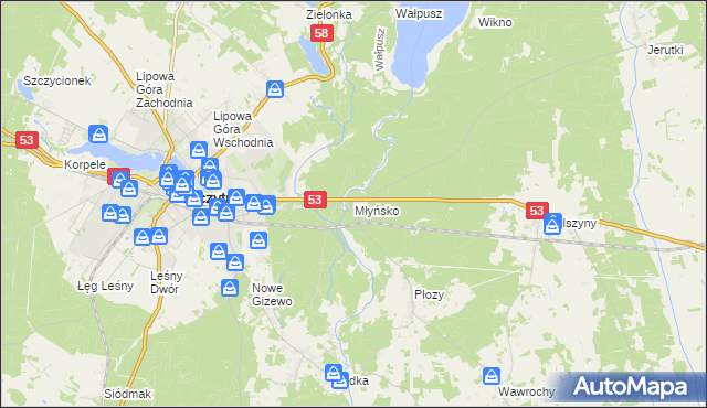 mapa Młyńsko gmina Szczytno, Młyńsko gmina Szczytno na mapie Targeo