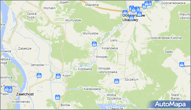 mapa Mniszek gmina Gościeradów, Mniszek gmina Gościeradów na mapie Targeo