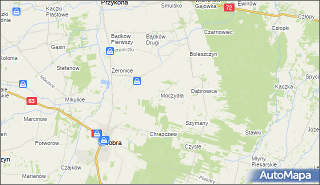 mapa Moczydła gmina Dobra, Moczydła gmina Dobra na mapie Targeo