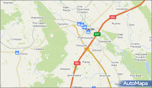 mapa Moczydły gmina Raczki, Moczydły gmina Raczki na mapie Targeo