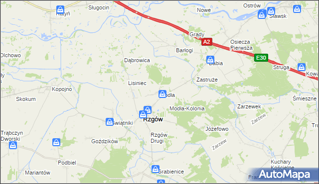 mapa Modła gmina Rzgów, Modła gmina Rzgów na mapie Targeo