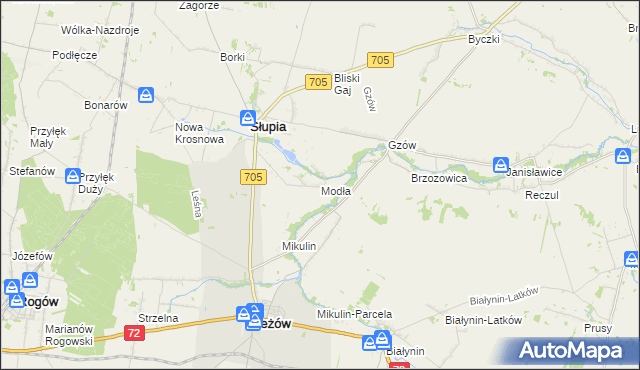 mapa Modła gmina Słupia, Modła gmina Słupia na mapie Targeo