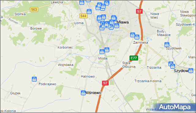 mapa Modła gmina Wiśniewo, Modła gmina Wiśniewo na mapie Targeo