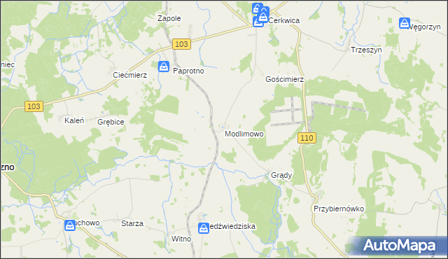 mapa Modlimowo gmina Karnice, Modlimowo gmina Karnice na mapie Targeo