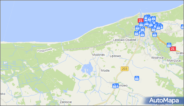 mapa Modlinek gmina Ustka, Modlinek gmina Ustka na mapie Targeo