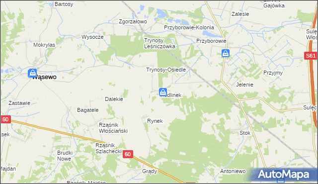 mapa Modlinek gmina Wąsewo, Modlinek gmina Wąsewo na mapie Targeo