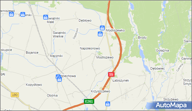 mapa Modliszewo, Modliszewo na mapie Targeo