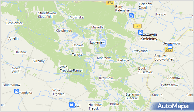 mapa Modrzew gmina Szczawin Kościelny, Modrzew gmina Szczawin Kościelny na mapie Targeo