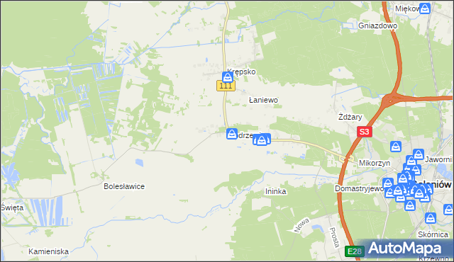 mapa Modrzewie gmina Goleniów, Modrzewie gmina Goleniów na mapie Targeo