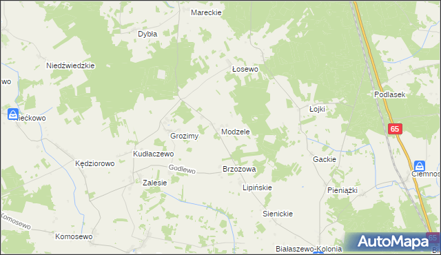 mapa Modzele gmina Grajewo, Modzele gmina Grajewo na mapie Targeo