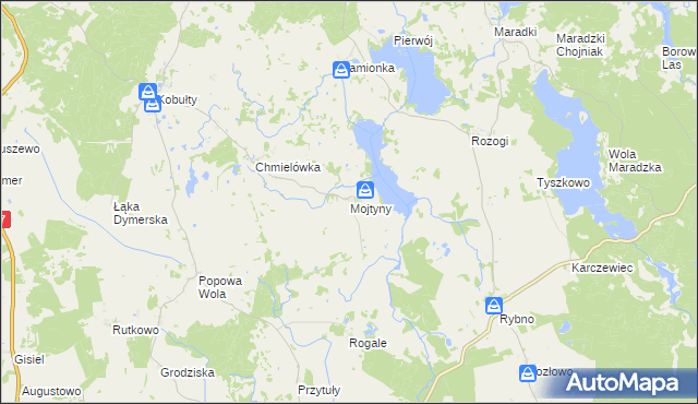 mapa Mojtyny gmina Biskupiec, Mojtyny gmina Biskupiec na mapie Targeo