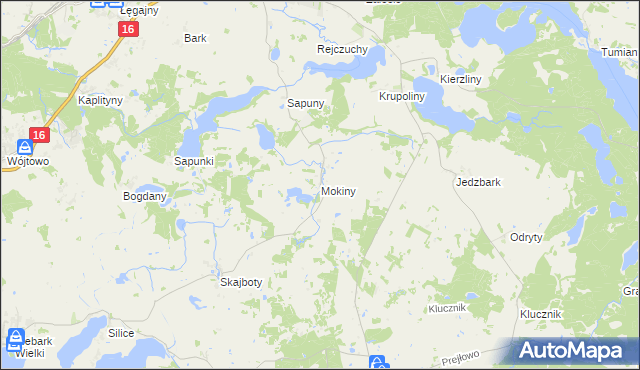 mapa Mokiny, Mokiny na mapie Targeo