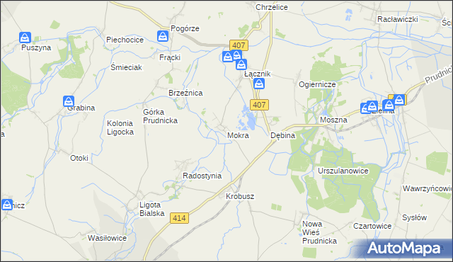 mapa Mokra gmina Biała, Mokra gmina Biała na mapie Targeo