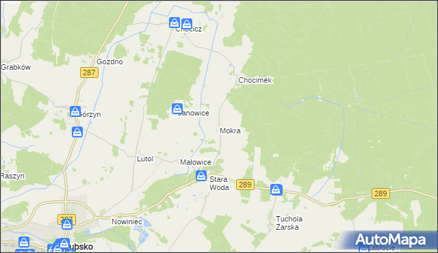 mapa Mokra gmina Lubsko, Mokra gmina Lubsko na mapie Targeo