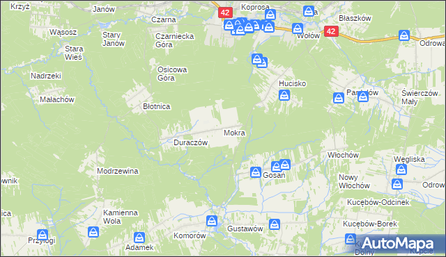 mapa Mokra gmina Stąporków, Mokra gmina Stąporków na mapie Targeo