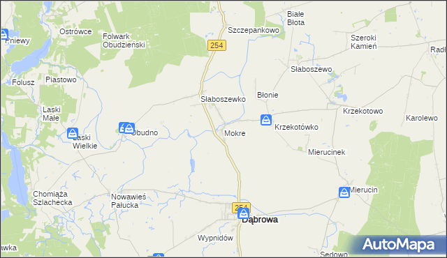 mapa Mokre gmina Dąbrowa, Mokre gmina Dąbrowa na mapie Targeo