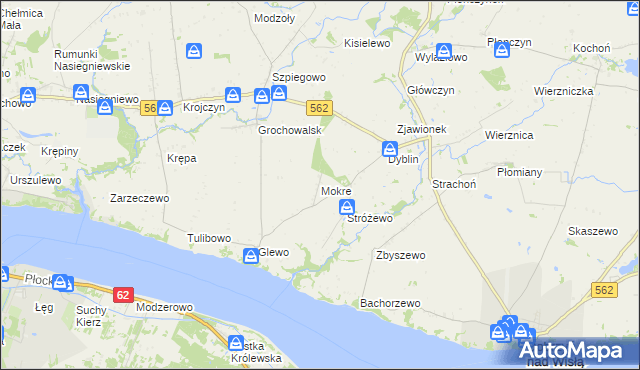 mapa Mokre gmina Dobrzyń nad Wisłą, Mokre gmina Dobrzyń nad Wisłą na mapie Targeo