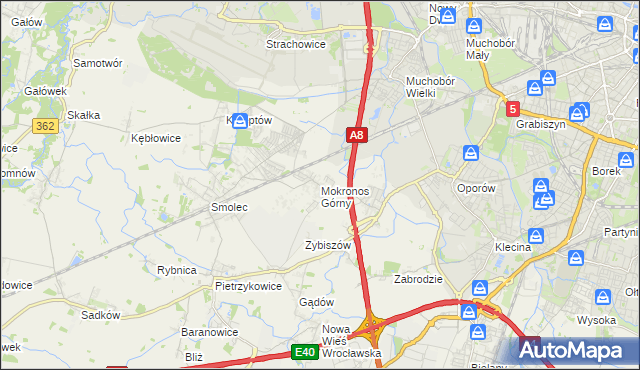 mapa Mokronos Górny, Mokronos Górny na mapie Targeo