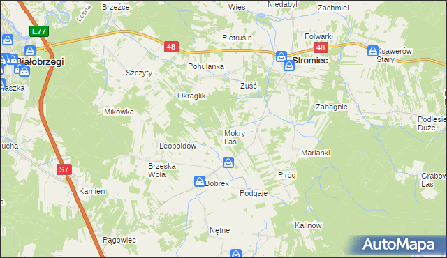 mapa Mokry Las gmina Stromiec, Mokry Las gmina Stromiec na mapie Targeo