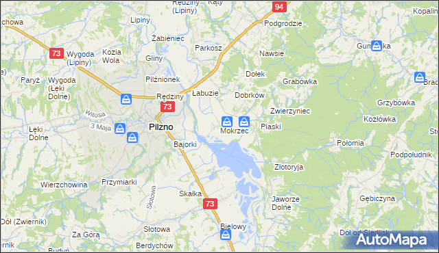 mapa Mokrzec gmina Pilzno, Mokrzec gmina Pilzno na mapie Targeo