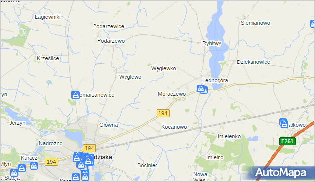 mapa Moraczewo gmina Łubowo, Moraczewo gmina Łubowo na mapie Targeo