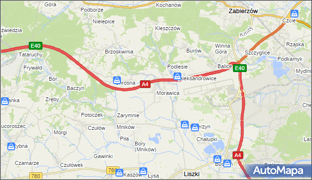 mapa Morawica gmina Liszki, Morawica gmina Liszki na mapie Targeo