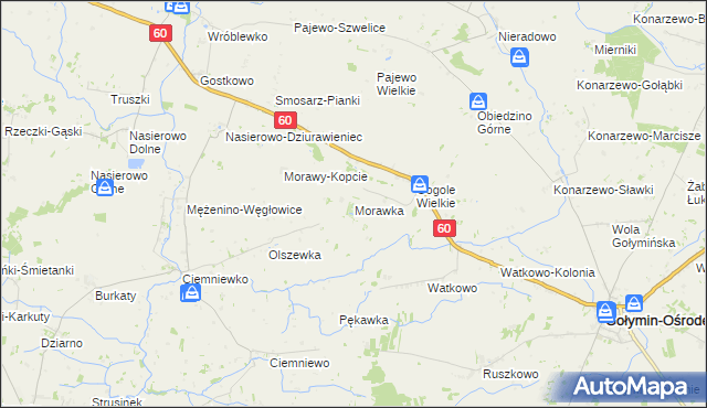 mapa Morawka gmina Gołymin-Ośrodek, Morawka gmina Gołymin-Ośrodek na mapie Targeo