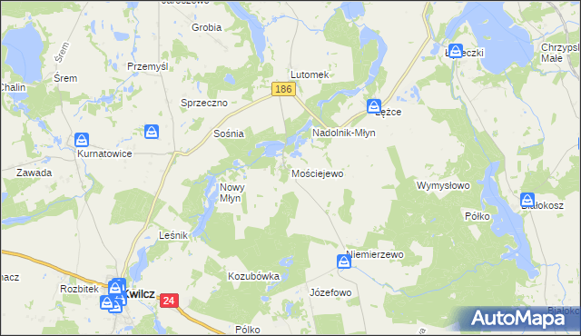 mapa Mościejewo, Mościejewo na mapie Targeo