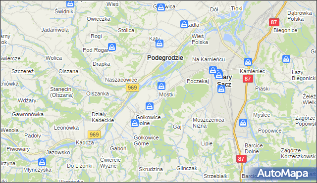 mapa Mostki gmina Stary Sącz, Mostki gmina Stary Sącz na mapie Targeo