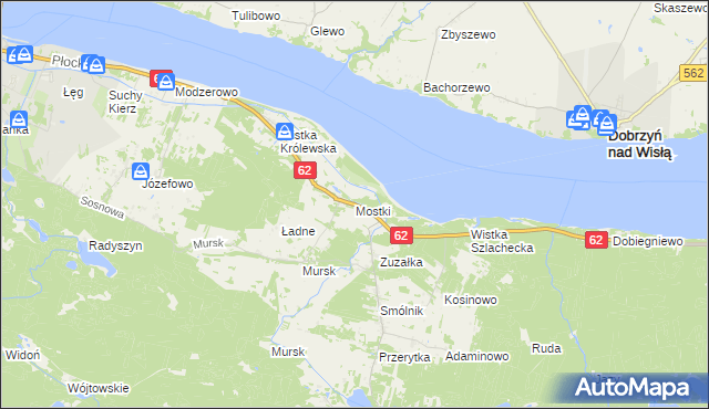 mapa Mostki gmina Włocławek, Mostki gmina Włocławek na mapie Targeo