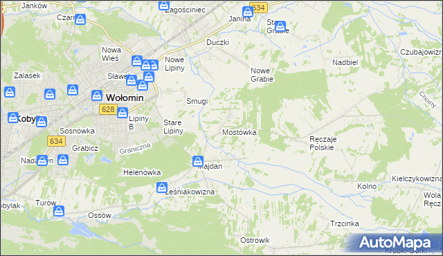 mapa Mostówka gmina Wołomin, Mostówka gmina Wołomin na mapie Targeo