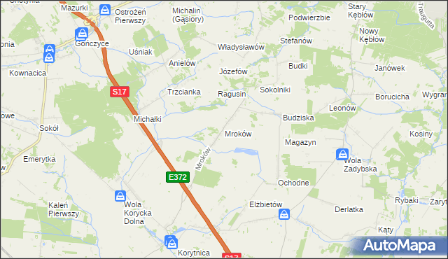 mapa Mroków gmina Trojanów, Mroków gmina Trojanów na mapie Targeo