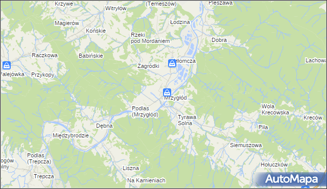 mapa Mrzygłód gmina Sanok, Mrzygłód gmina Sanok na mapie Targeo