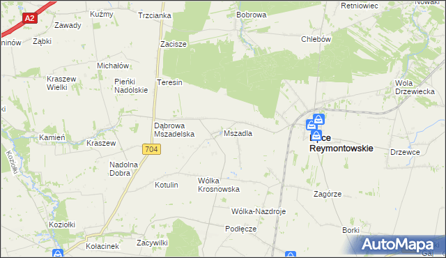 mapa Mszadla gmina Lipce Reymontowskie, Mszadla gmina Lipce Reymontowskie na mapie Targeo
