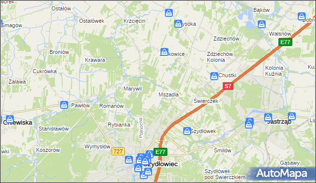 mapa Mszadla gmina Szydłowiec, Mszadla gmina Szydłowiec na mapie Targeo