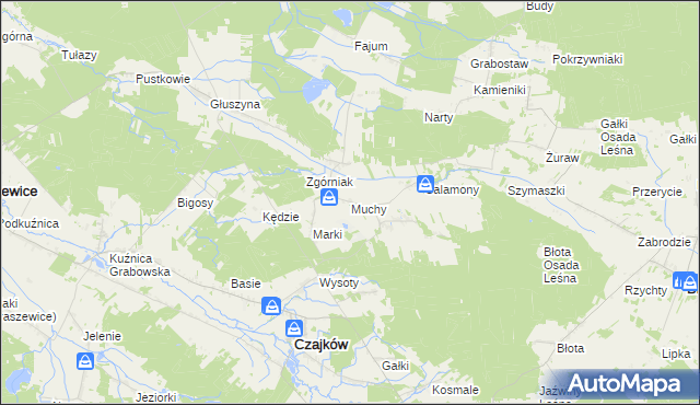 mapa Muchy gmina Czajków, Muchy gmina Czajków na mapie Targeo