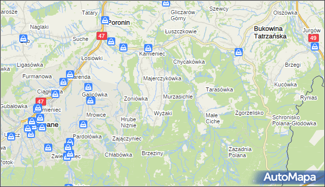 mapa Murzasichle, Murzasichle na mapie Targeo