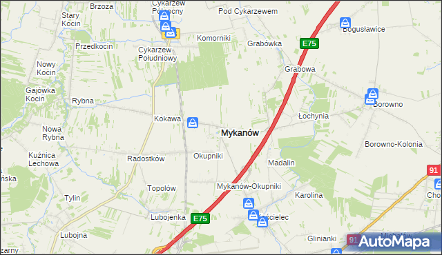 mapa Mykanów, Mykanów na mapie Targeo