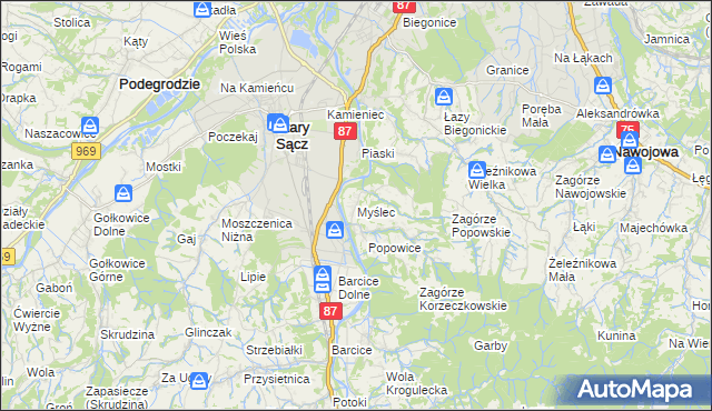 mapa Myślec, Myślec na mapie Targeo