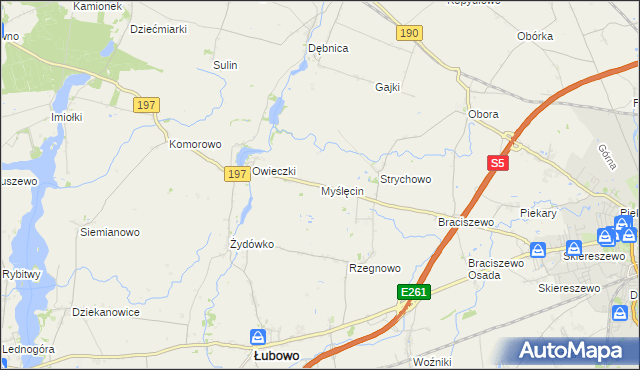 mapa Myślęcin gmina Łubowo, Myślęcin gmina Łubowo na mapie Targeo