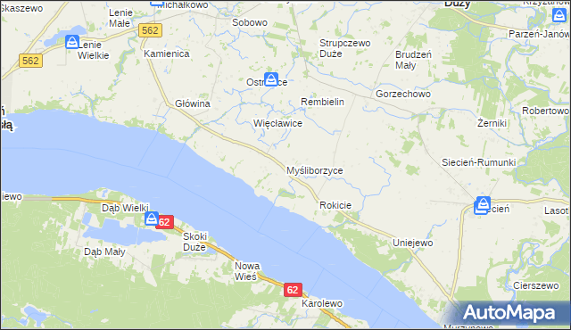 mapa Myśliborzyce gmina Brudzeń Duży, Myśliborzyce gmina Brudzeń Duży na mapie Targeo