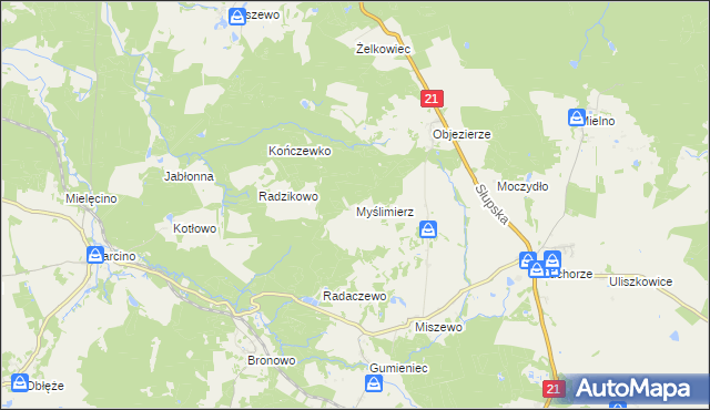 mapa Myślimierz, Myślimierz na mapie Targeo