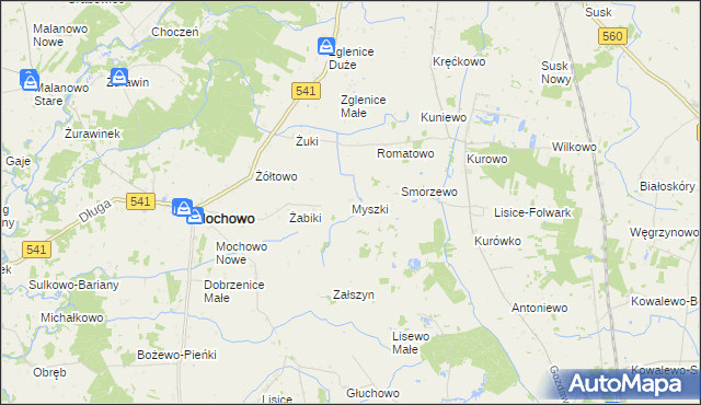 mapa Myszki gmina Mochowo, Myszki gmina Mochowo na mapie Targeo