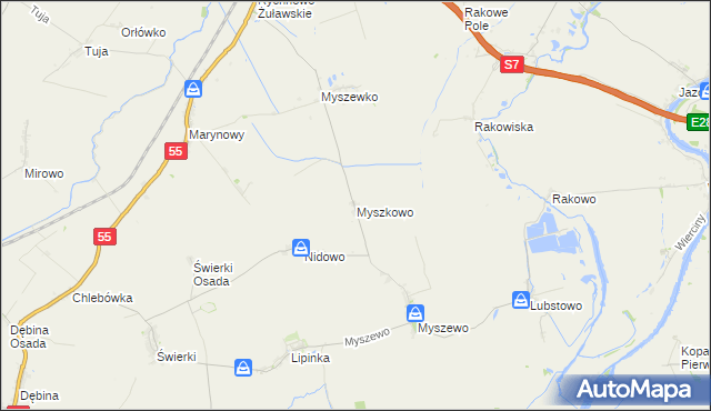 mapa Myszkowo gmina Nowy Dwór Gdański, Myszkowo gmina Nowy Dwór Gdański na mapie Targeo